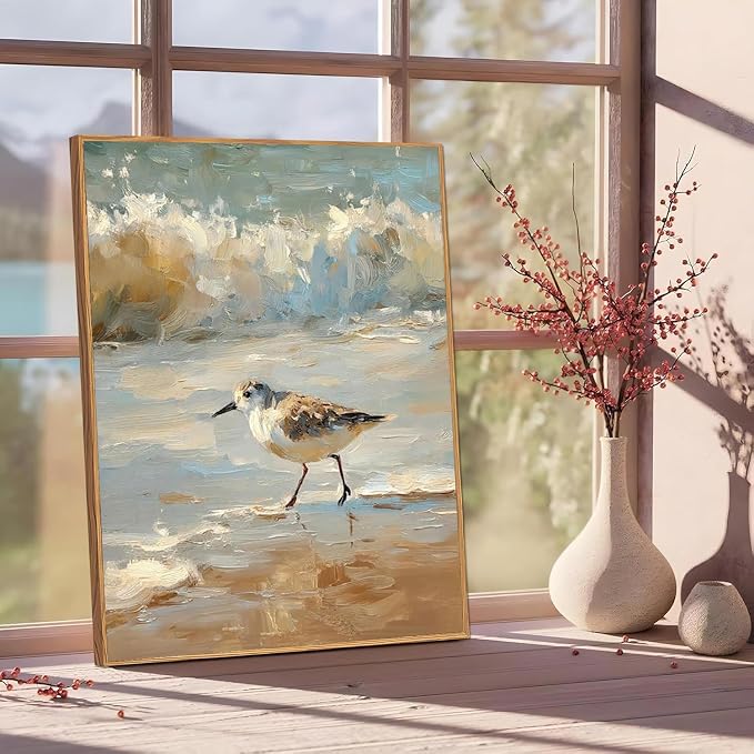 Coastal Bird Paint by Numbers Kit for Adults Framed Canvas, Frameworkless