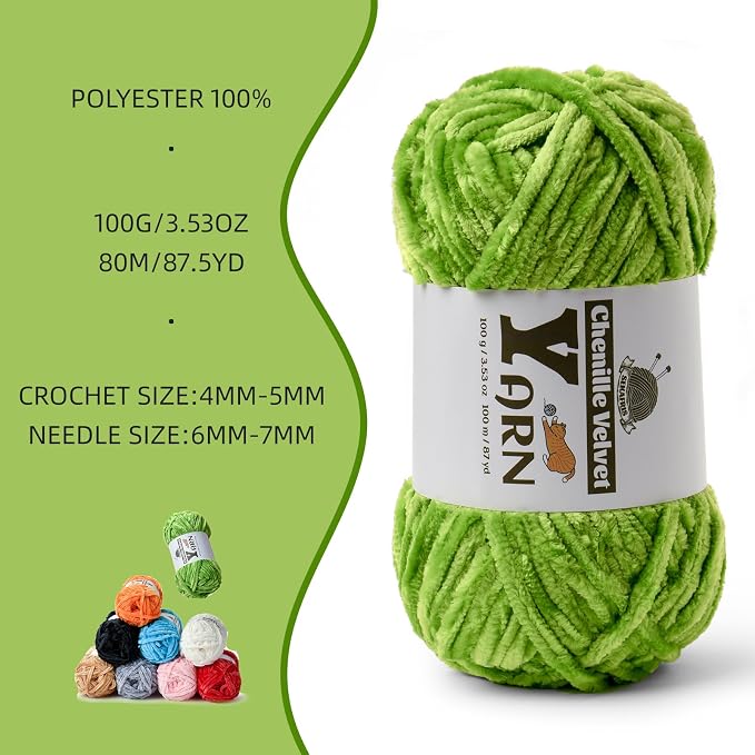 Chenille Crochet Emerald Green Yarn 2 Pack
