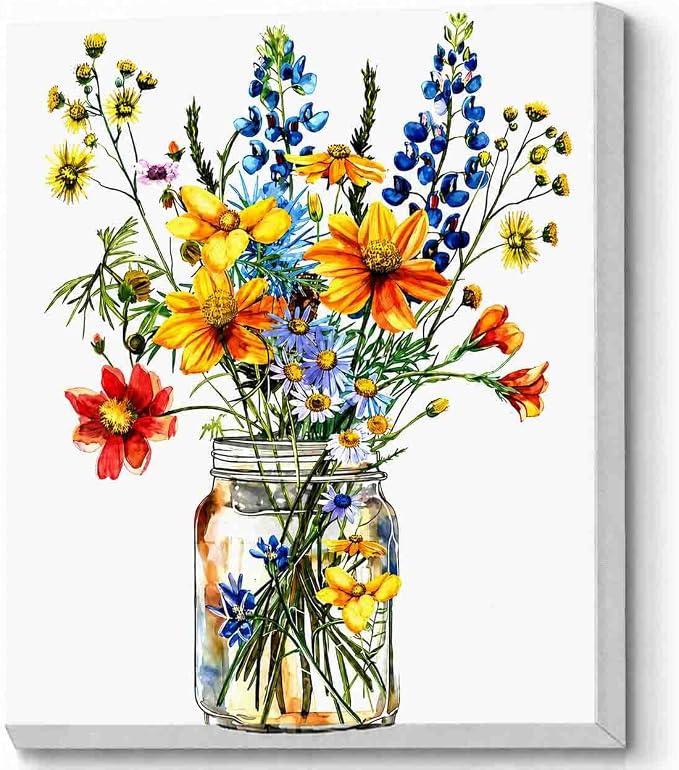 Wild Flowers Diamond Art Kits for Adults with Frame,5D Diamond Painting Kit