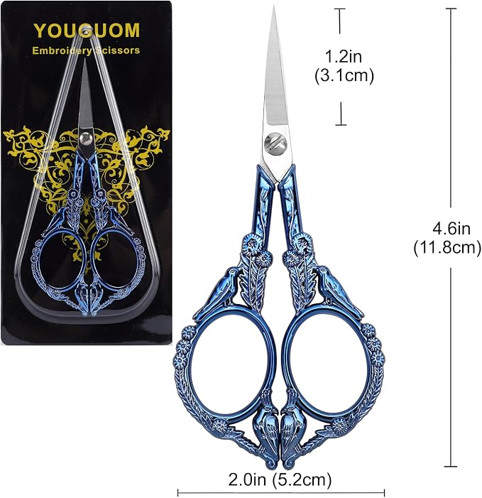YOUGUOM Embroidery Scissors, Small Sharp Pointed Detail Shears | for Sewing, Crafting, Needlework, Cross Stitch, Yarn, Thread Cutting, 4.6in, Blue, Little Bird DIY Tools
