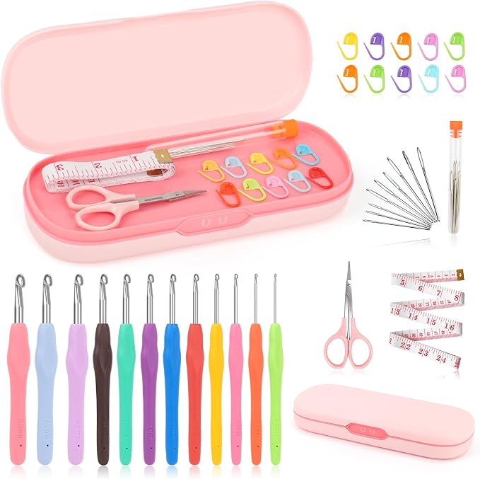 Coopay Crochet Hooks Set with Case,Crochet Hook Kit for Arthritic Hands | 12 Sizes Ergonomic Soft Grip Crochet Needles Set for Beginner Adults-2mm(B)-8mm(L)-Ideal Gifts