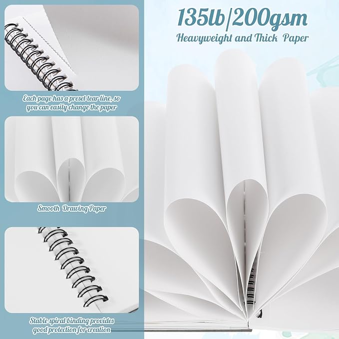 3 Pack Marker Paper Pad 5.5 × 8.5 in, Double-Sided, Spiral Bound