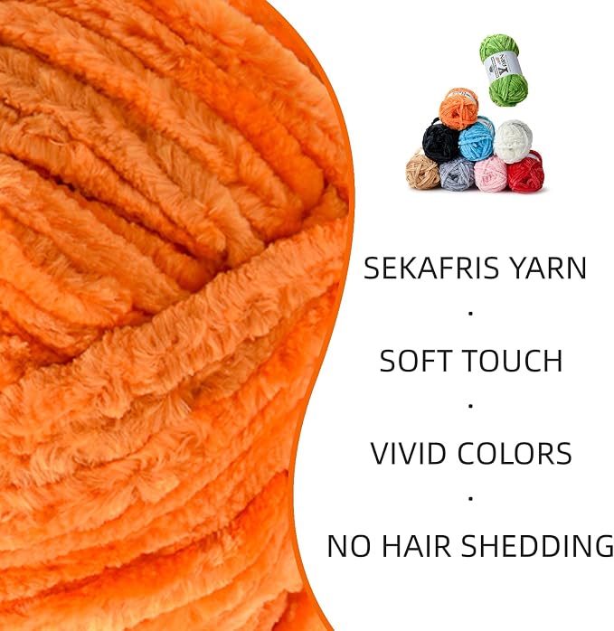 Chenille Crochet Orange Yarn 4 Pack