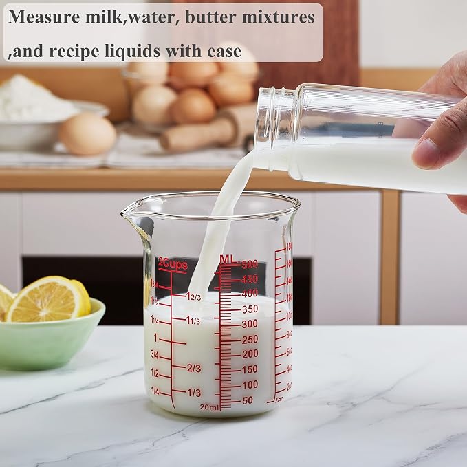 Ackers BORO3.3 Borosilicate Glass Measuring Cup, 500 ml (16 oz, 2 Cup)