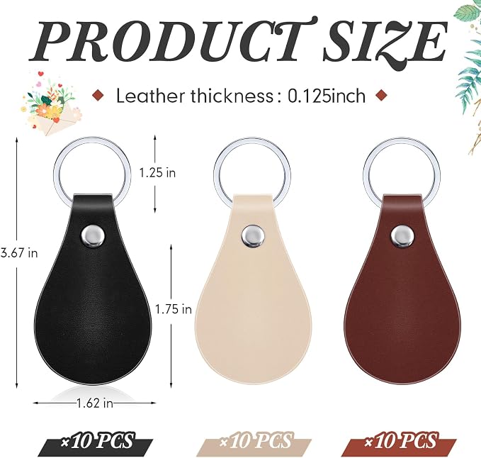 Taiyin 30 Pcs Leather Key Fob Kit PU Leather Keychain Blanks, Classic