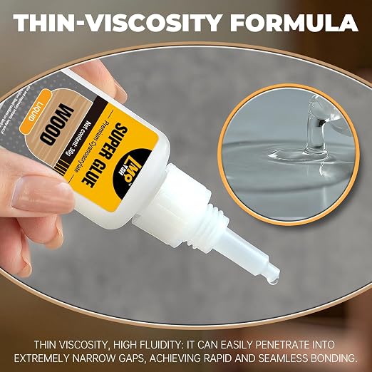 Wood Super Glue 60 Gram, Thin Liquid CA Glue for Woodworking Furniture Repair Wooden Crafts Carpenter, Clear High Strength Cyanoacrylate Adhesive Instant and Strong Bond Superglue for Everything