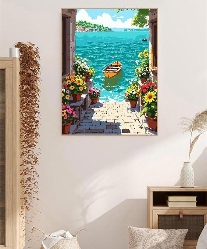 ZRIZQ Paint by Numbers Kit for Adults Beginner Landscape,City Scape,16x20 | Full set with wooden brushes,rolled canvas,rich paints.Calming activity.Beginner friendly.Just open and paint.