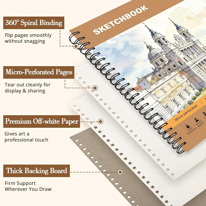 Mixed Media Sketch Book 9" x 12": 98lb/160gsm Spiral Drawing Pad, 2 Pack
