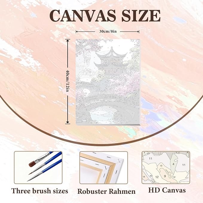 Cherry Blossom Paint by Numbers Kit for Adults with Frame & Easel 12x16in | 32 Colors, Adult Paint by Numbers, Japanese Scenery Canvas Paint by Numbers for Adults, DIY Acrylic Painting Kits on Canvas