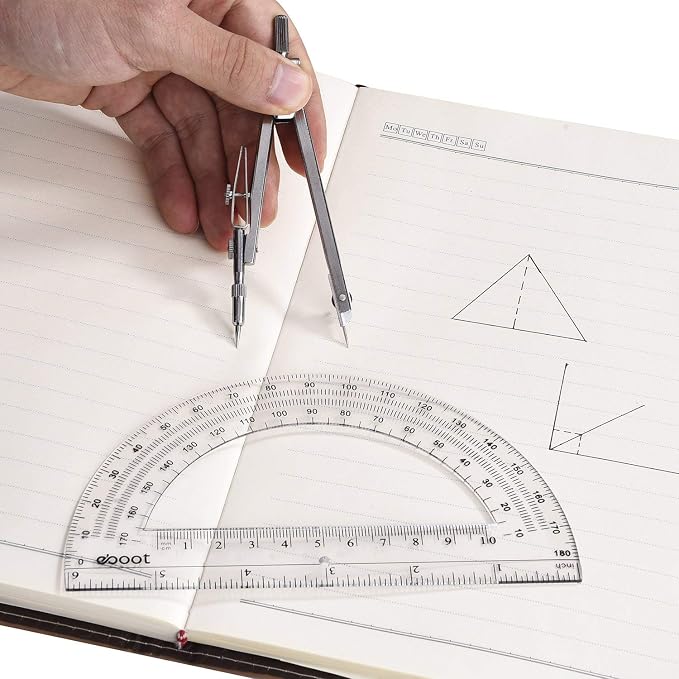EBOOT Drawing Compass and 6 in Protractor Geometry Set, Clear | Geometry Math Set, Swing Arm Protractor Ruler Compass, Geometry Drawing Tools for Measuring Angles