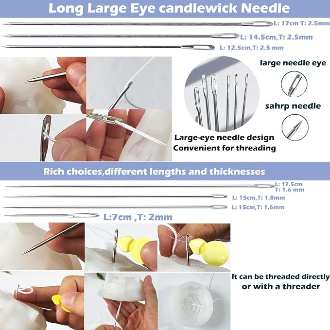 TYMKLMZG 17PCS Big Hole Long Needle for Silicone Taper molds,Hook Punch Needle, Candle Tool Inserting Wick,Awl for Candle Making,Long Needle to Poke Hole in Silicone Mold
