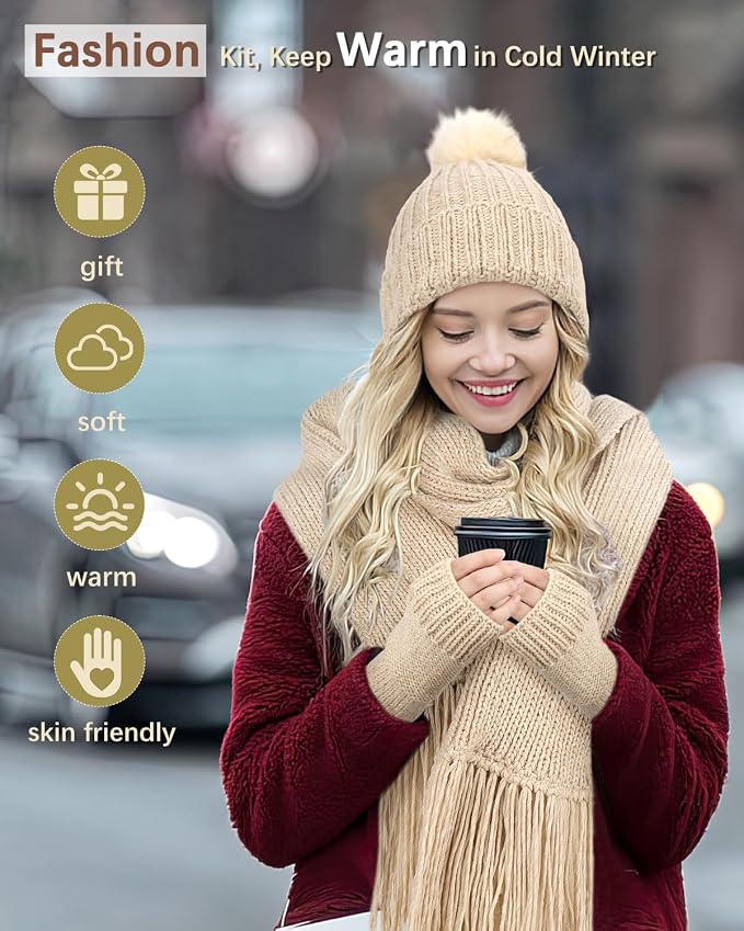 Katech Knitting Kit for Beginner- Learn to Knit Kit for Adults & Kids | Complete Hat, Scarf, Gloves Starter Knitting Kit with Step-by-Step Video Tutorials-Ideal Gift