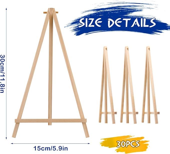 BBTO 30 Pack 12 Inch Tall Wood Easels Tabletop Display Easels Art Craft Painting Easel Stand Wooden Triangle Painting Easel Arts Crafts Tripod Easels for Artist Adults Students(12 x 6 Inch)