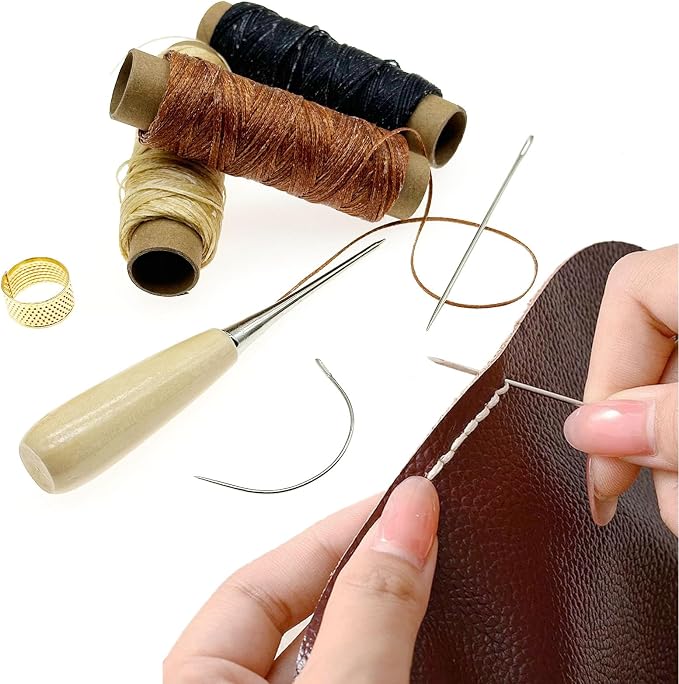 2 PCS Leather Sewing Waxed Thread, Each of 33 Yards 150D Sewing Thread Cord for Leather Craft DIY Supplies, Shoes Repairing, Black and Khaki