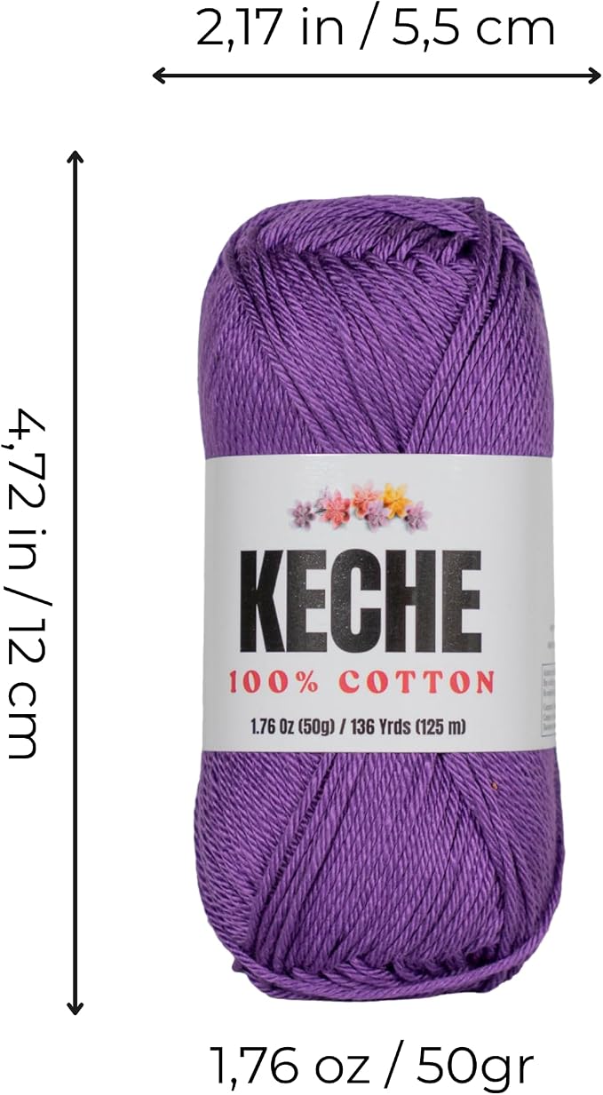 Cotton Yarn - 100% Cotton Yarn for Crocheting and Knitting, Mercerized Cotton Amigurumi Yarn Fine-Sport 2 1.76 oz (50g) / 136 Yrds (125 m) - Purple