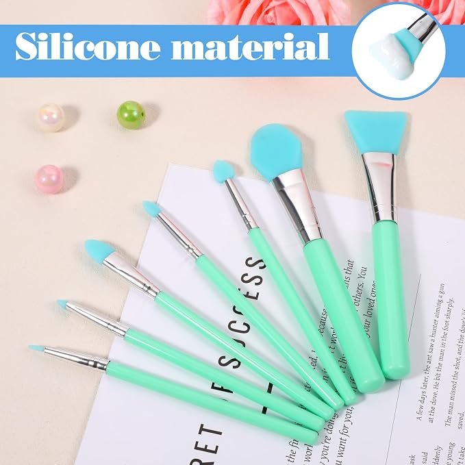 7PCS Silicone Brush Applicator Kit, Resin Brush Applicator UV Resin Brushes Applicators Jelly Brushes Applicators for Cream Makeup Products and Epoxy Art Crafting, Grass Green