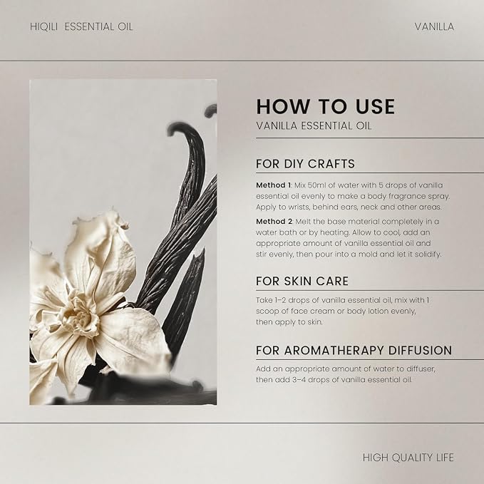 HIQILI Vanilla Essential Oil for Skin, Diffuser, Perfume, Home Scents