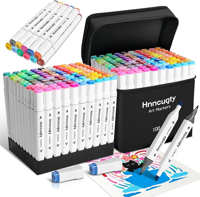 Hnncugty Alcohol Markers - Case & Holders 100 Colors Dual Tips Art Markers