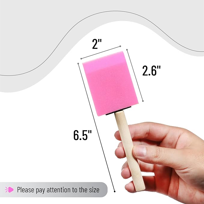 Bates- Foam Paint Brushes, 2", 16 Pack, Pink Sponge Brushes for Painting, Staining