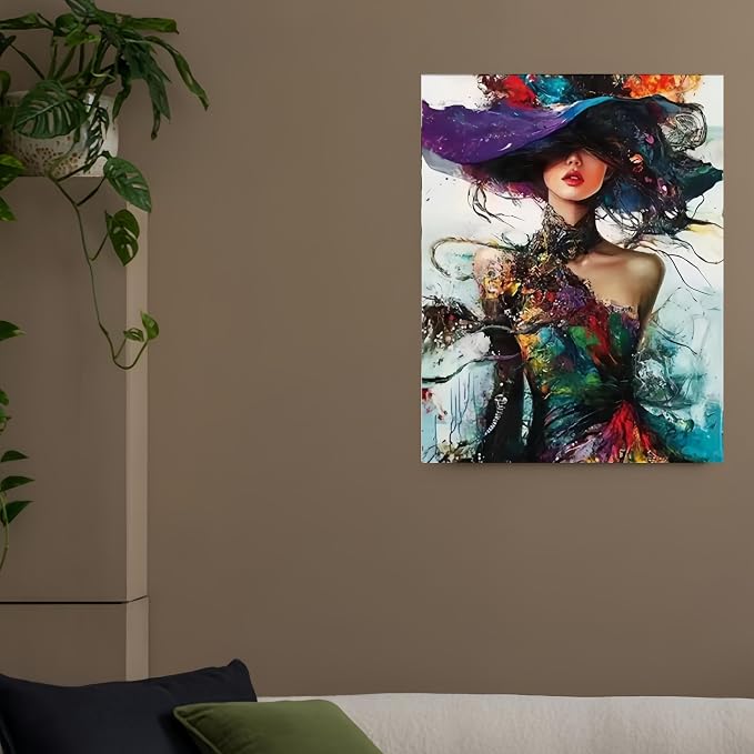 Paint by Numbers Kit for Adults,Colorful Woman Paint by Number Kits | Wearing a Hat Adult Painting by Numbers Easy Oil Painting,for Home Wall Decor15.7X19.7 Inch