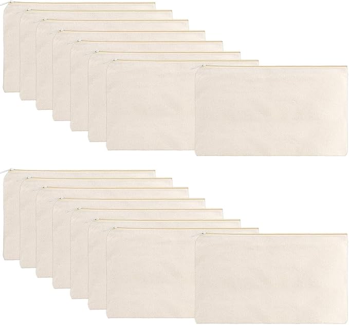 meekoo 16 Pcs Blank Canvas Zipper Pouch Makeup Bag,S;Beige