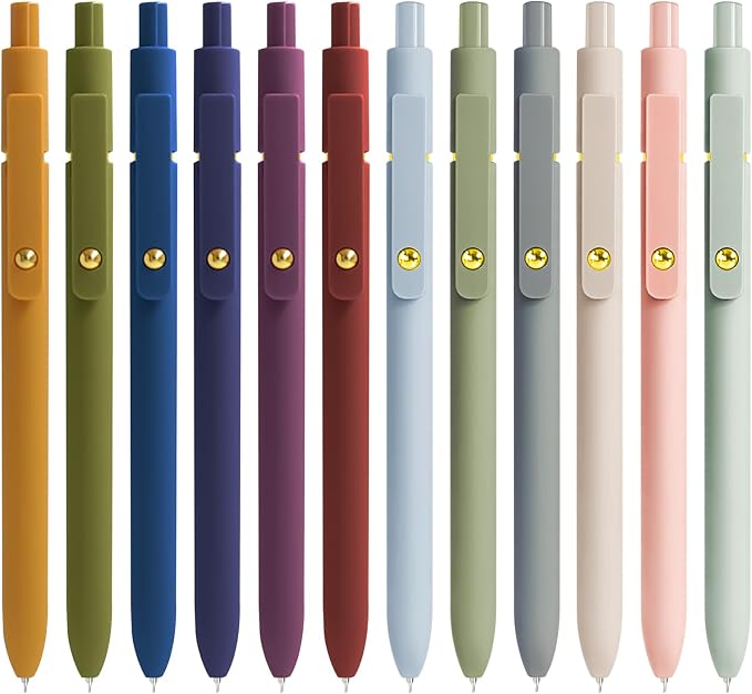 YOXMJDB Gel Pens, 12 Pcs 0.5mm Fine Point Smooth Writing Pens Cute Pens, High-End Series Black Ink Pens for Journaling Note Taking, School Office Supplies for Women Men (12 Pcs Gold Mixed colors)