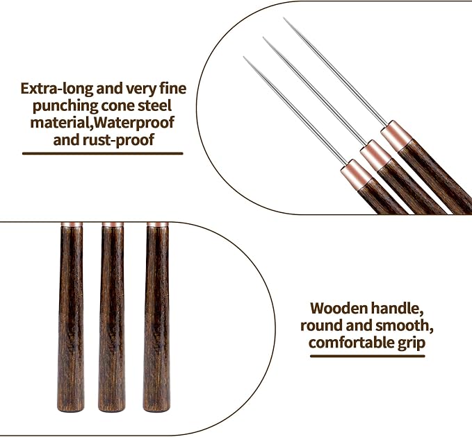 6 PCS Scratch Awl Tool, Awl Tool Sewing with Wooden Handle - Leather Awl Punch Tool for Leather Stitching, Sewing, DIY Craft Repair