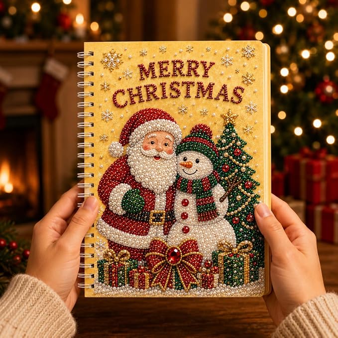 100 Pages DIY Christmas Pearl Diamond Art Painting Notebook，Style H