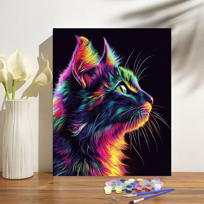 obterie Cat Paint by Numbers Kit for Adults Beginner Animal Oil Painting Kit Adult Paint by Number Kits on Canvas DIY Painting for Beginners Art by Numbers for Gifts Home Wall Decor 16x20 Inch