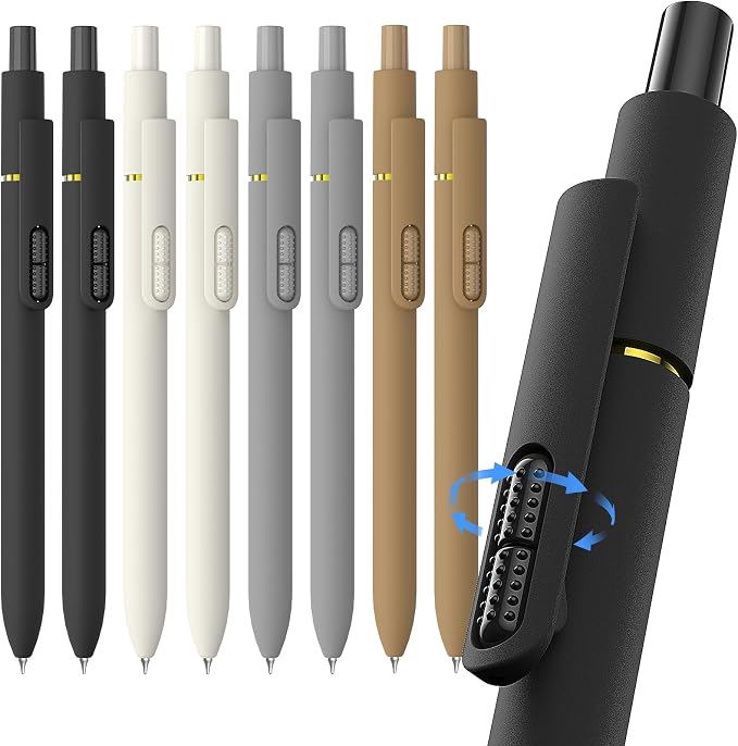 0.7mm Gel Pens Black Ink, 8 Pack Retractable Pens with Fidget Clip