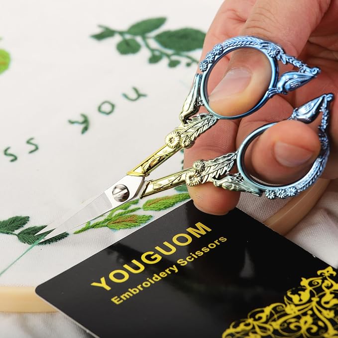 YOUGUOM Small Craft Scissors, Mini Sewing Embroidery Shears | All Purpose, Precision, Straight Tip, for DIY Craft, Needlework, Cross Stitch, Detail Thread Cutting, Cute Bird, with Cover