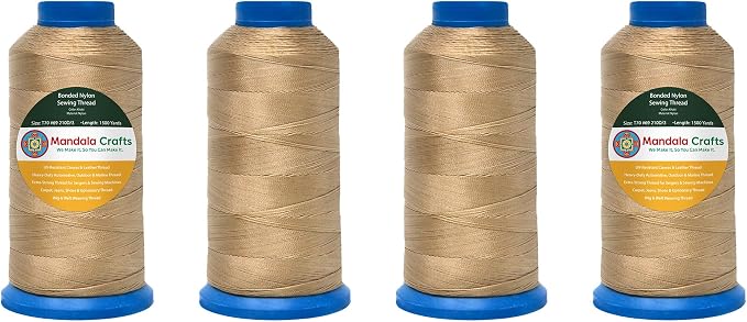 Mandala Crafts Size 69 210D T70 Khaki Combo Bonded Nylon Thread, 6000 YDs