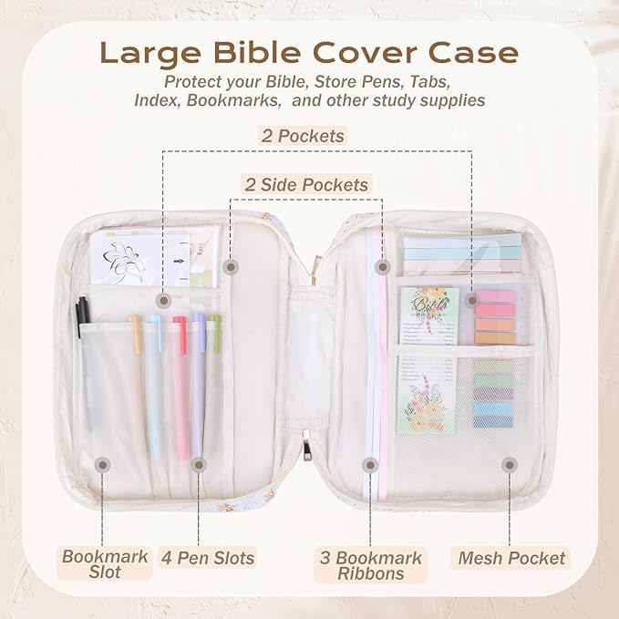 XKDOUS Bible Cover Case for Women Bible Bag Journaling Kit w/Study Supplies