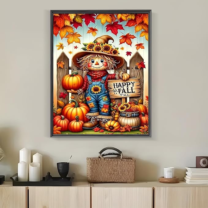 LKHMVCA Happy Fall Scarecrow Pumpkin Paint by Number Kits for Adults, DIY Paint by Numbers Kits for Adults Beginners Without Frame, Acrylic Paint Canvas Painting Kits Art for Home Decor 16x20 Inch