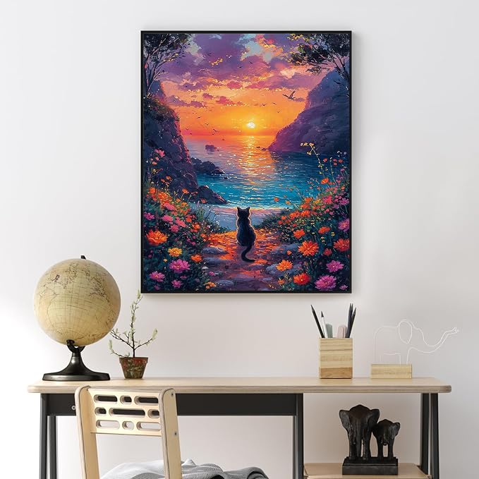 Sunset Paint by Numbers Kit for Adults Beginner Without Frame 16x20 IN | Mountain Lake Scenery Paint by Numbers for Adults, Cat DIY Acrylic Painting, Stress Relief Craft Kits, Home Wall Decor Gift