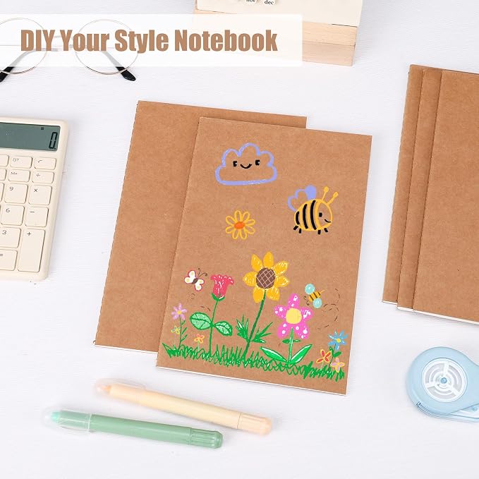 EOOUT 24 Pack Blank Kraft Notebooks, A5 Journals Notebook Bulk, Unlined Paper Sketchbooks, 8.3x5.5in 60 Pages Travel Journal Set for Journaling, Student, Kids, Writing