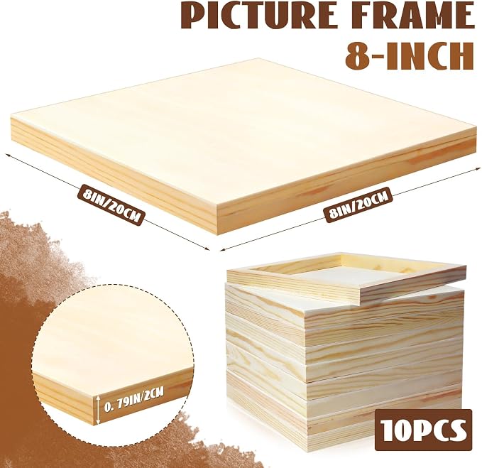 FSWCCK 10 Pack 8 x 8 inch Wood Panel Boards, Unfinished Wood Canvas Panels for Crafts, Painting Canvas, DIY Art Projects, Pouring, Arts Use with Oils, Acrylics ﻿