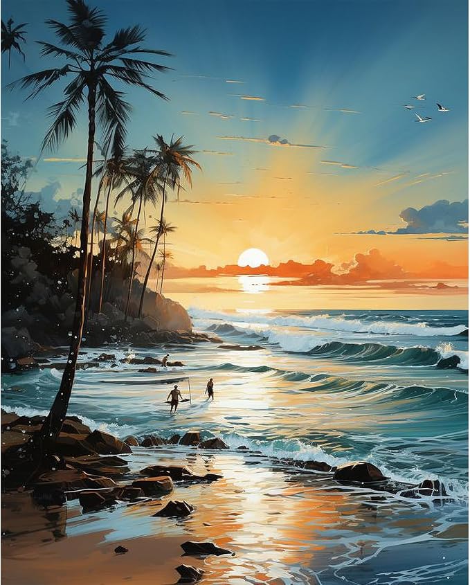 PRASIO Paint by Numbers Kit for Adults Beginner, Beach Paint by Number, DIY Acrylic Adult Paint by Number Kits on Canvas for Home Decor Gift 16x20 Inch