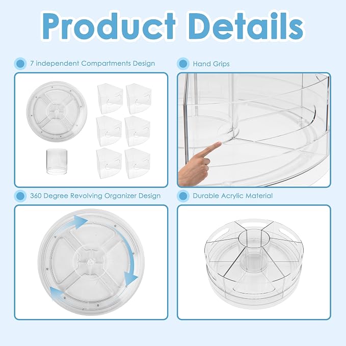 CraftGenes 2 Packs Rotating Clear Acrylic Pen Holder, Marker Organizer