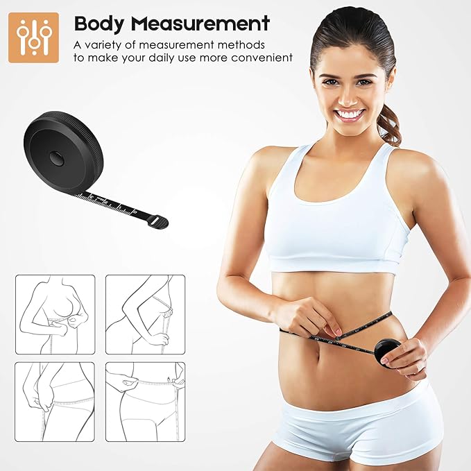 iBayam 2 Pack Tape Measure Measuring Tape for Body Fabric Sewing 60"/150cm | Soft Pink & Retractable Black Double Scales Ruler, Vinyl Measuring Tape for Tailor Home Craft Body Weight Loss Cloth Knitting
