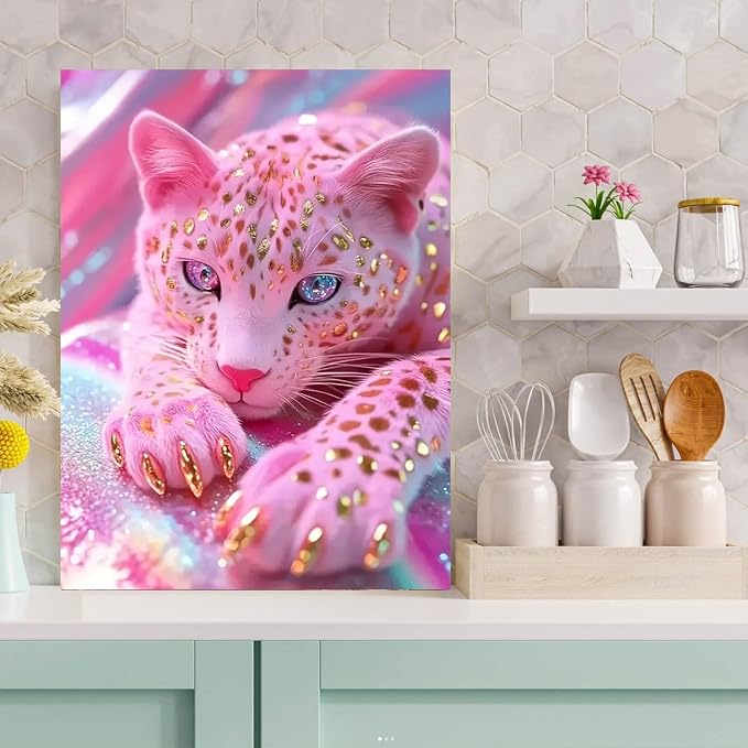 Diamond Art Kits for Adults Pink Leopard Diamond Painting Kit 12x16in