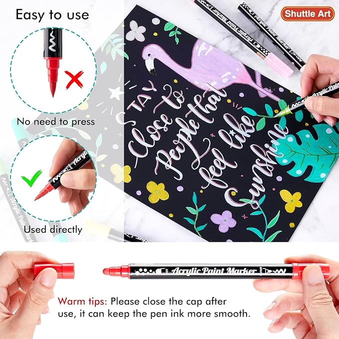 Shuttle Art 36 Colors Brush & Dot Tip Acrylic Paint Markers