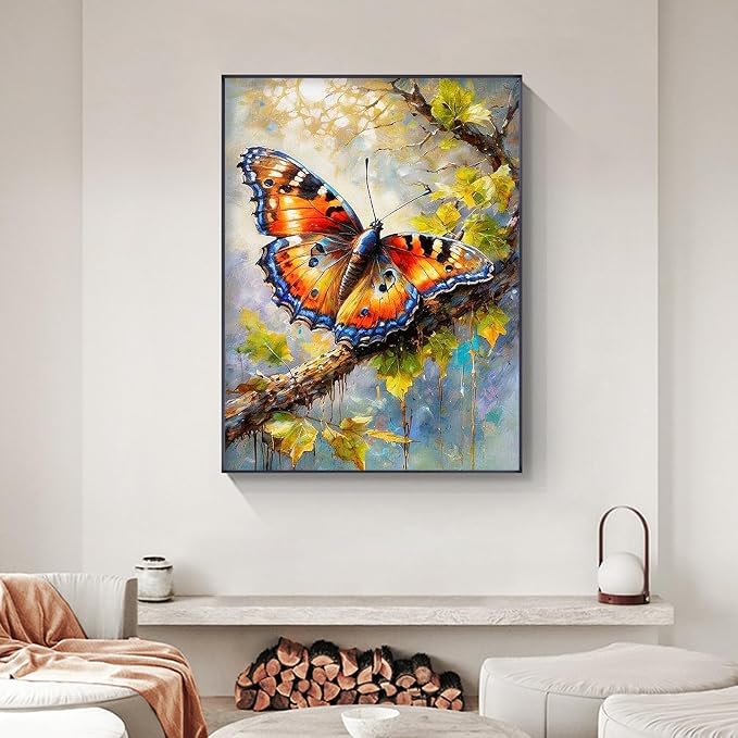 Yezavesu Butterfly Framed Paint by Numbers Kit for Adults Beginner | With Frame Canvas 12x16 Inch, DIY Acrylic Painting by Numbers Butterfly, Stress Relief Craft Kits, Home Wall Decor Gift