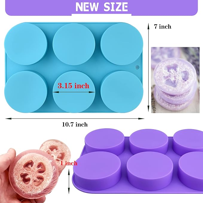 Big Round Silicone Soap Molds, 3 Inch Cylinder Silicone Mold | 6-cavity cylindrical silica gel mold is used to make loofah soap shower steamer bath bomb lotion stick chocolate DIY Crafts