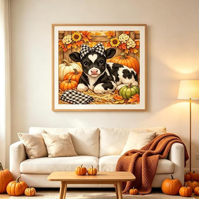 Highland Cow Pumpkin Diamond Painting Kits for Adults, Autumn Diamond Art