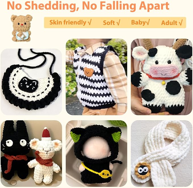 Coopay Chenille Yarn for Crochet, Medium Weight Yarn CYC #4, Black | Crochet Yarn Set - 400g Total, Soft Velvet Yarn for Colorful Crafts, Blankets, Plush Dolls, Decorative Handmade Works