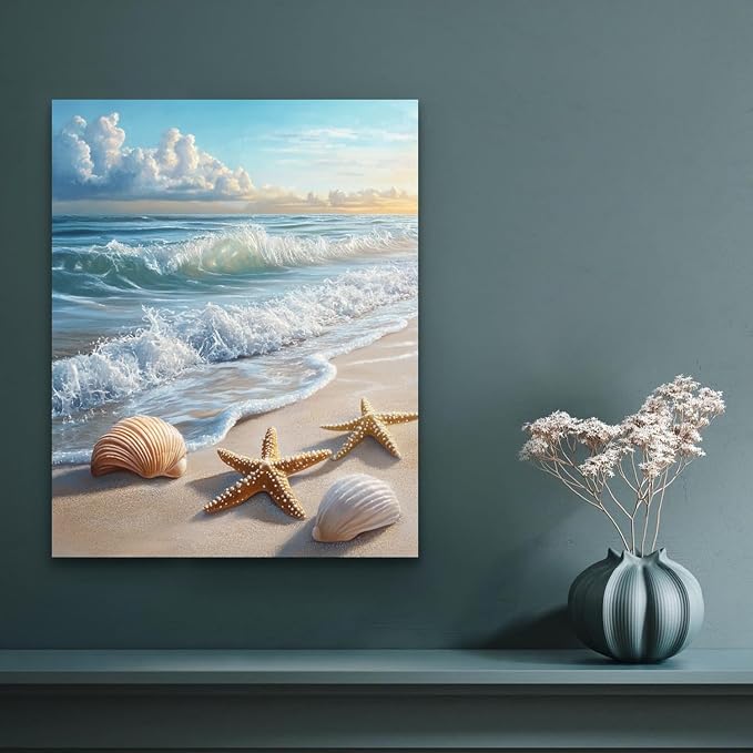Banket Paint by Numbers Kit for Adults Beginner Beach DIY Painting Kits for Adults Ocean Easy Adult Paint by Number Kits on Canvas Color by Numbers for Gifts Home Wall Decor 16x20 Inch