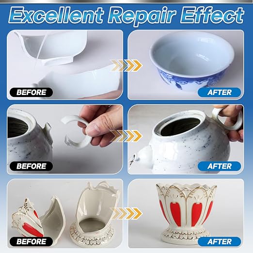 Ceramic Glue Repair Kit, Ceramic Glue for Pottery, Porcelain, Mugs, Dishes, Glass and More, Waterproof & High Temperature Resistant