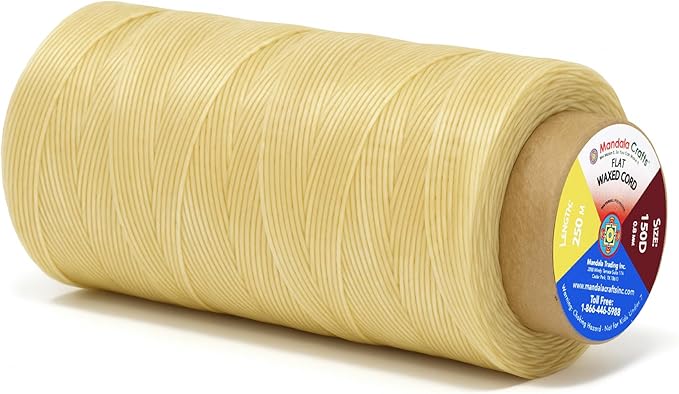 Mandala Crafts 150D 0.8mm Cream Flat Waxed Thread for Leather Sewing