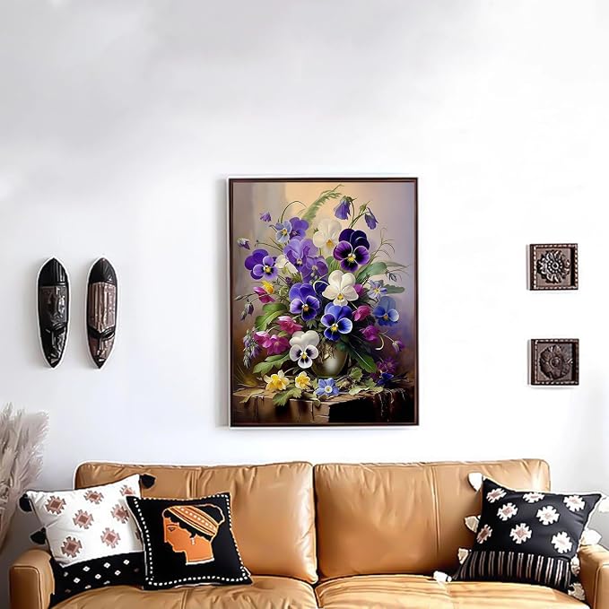 Diamond Art Kits for Adults,Pansy Flowers Diamond Painting Kits 12x16in